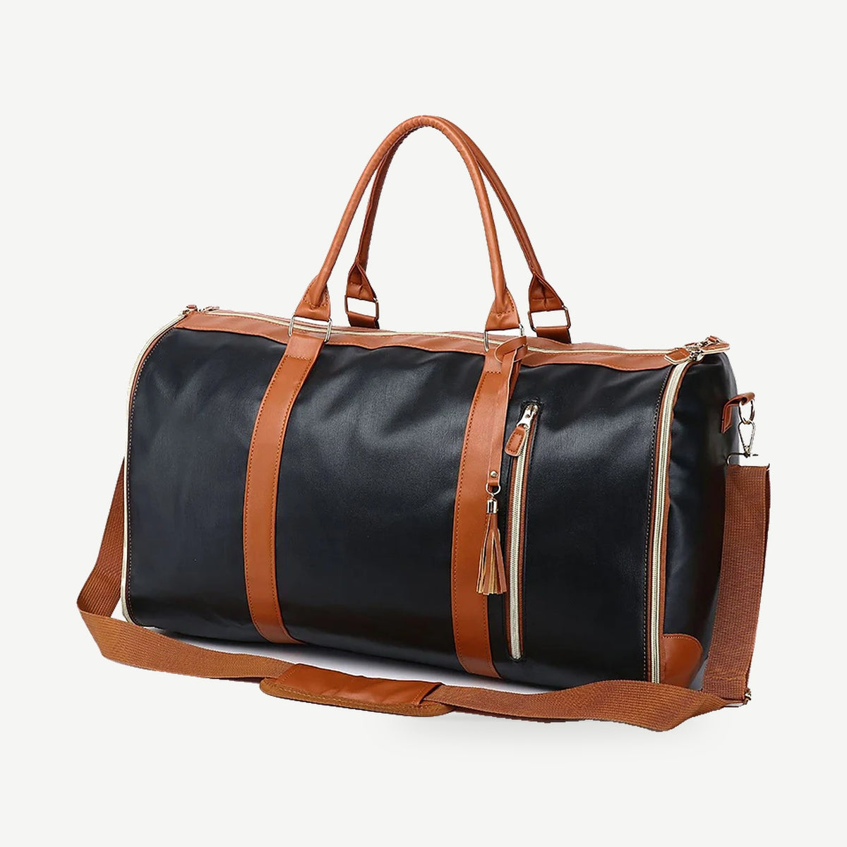 Sac weekender AerPack, coloris Noir charbon (noir et marron), modèle Classique, vue de face