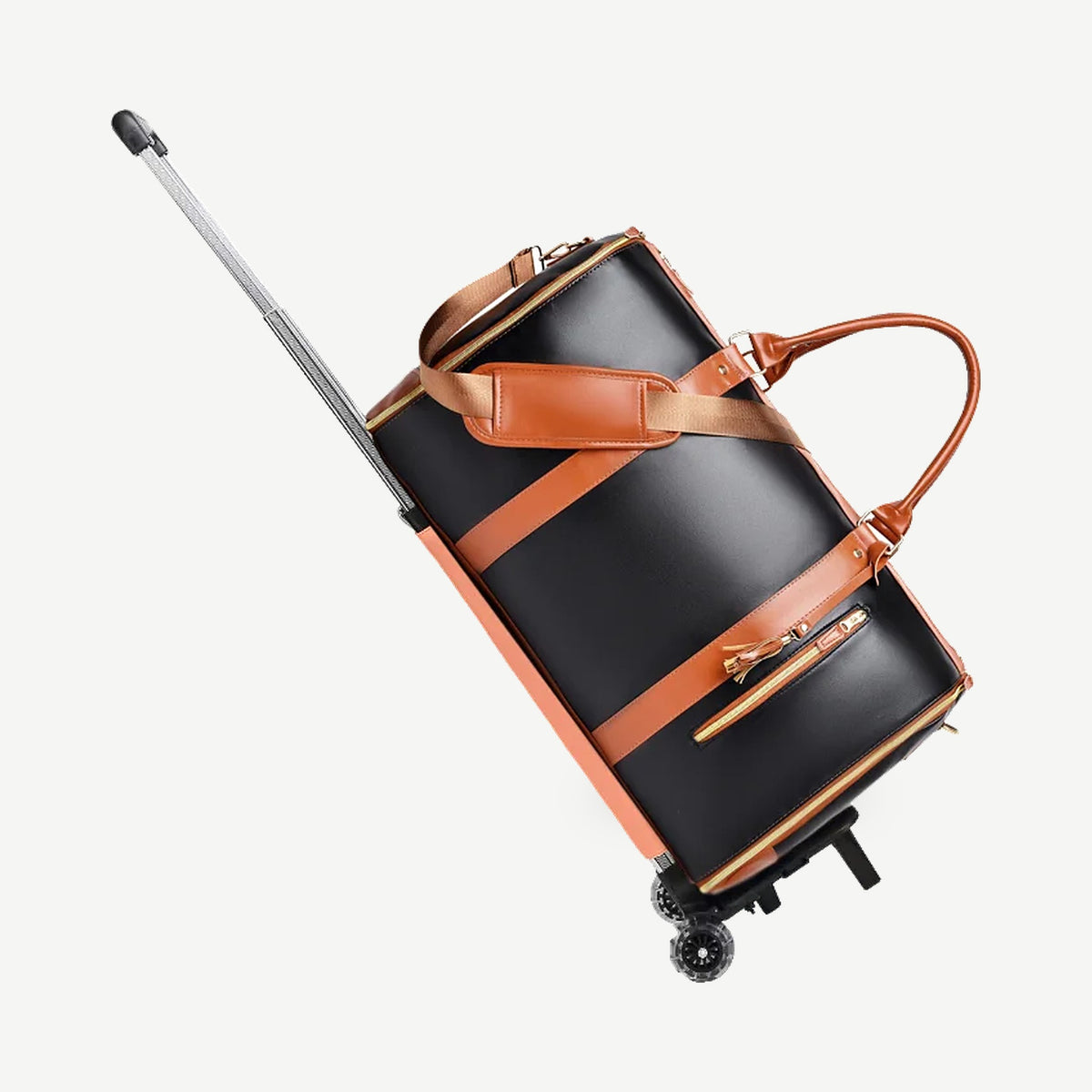 Sac weekender AerPack, coloris Noir charbon (noir et marron), modèle À roulettes avec poignée télescopique