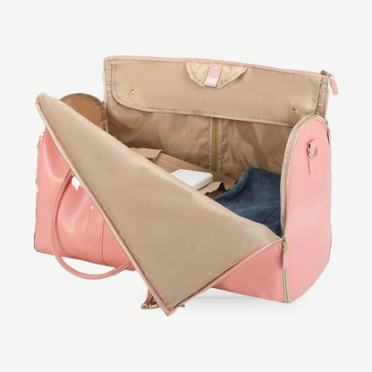 Sac weekender AerPack Rose ouvert, housse à vêtements dépliée
