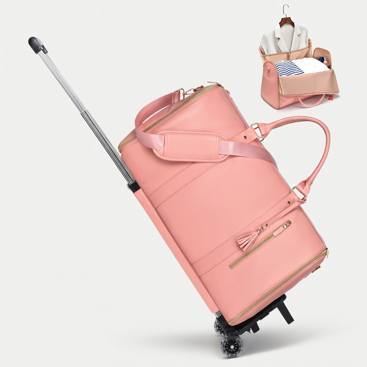 Sac weekender AerPack, coloris Rose, modèle À roulettes avec poignée télescopique